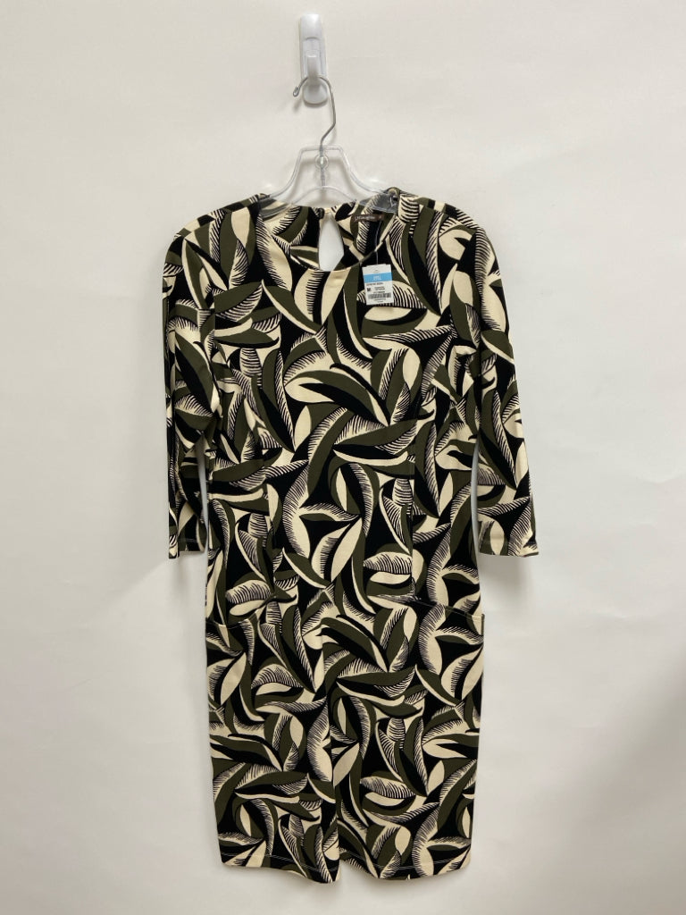 NWT J McLaughlin Size M Cream/Black Olive Green Print 3/4 Sleeve Ladies Dress