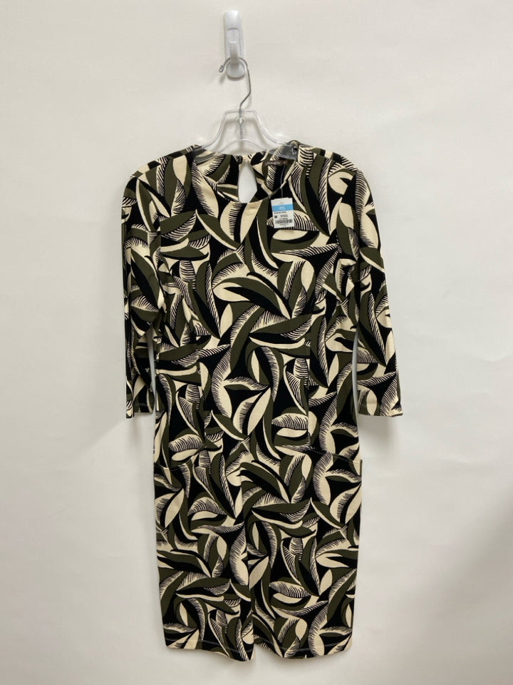 NWT J McLaughlin Size M Cream/Black Olive Green Print 3/4 Sleeve Ladies Dress