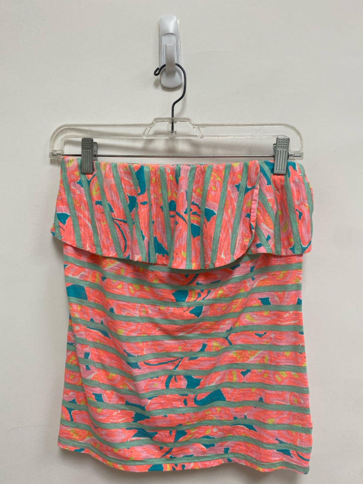 LILLY PULITZER Size S Coral Seafoam/Blue Striped Ladies Top