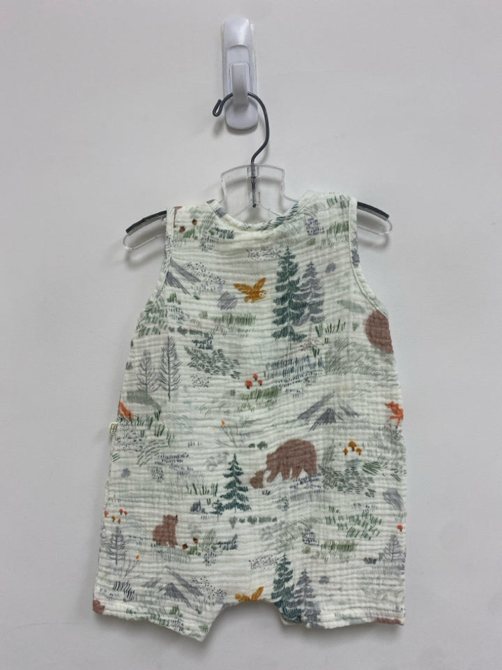 SIZE 3-6M Cream Green/Brown Animals Sleeveless Gauze Boy&