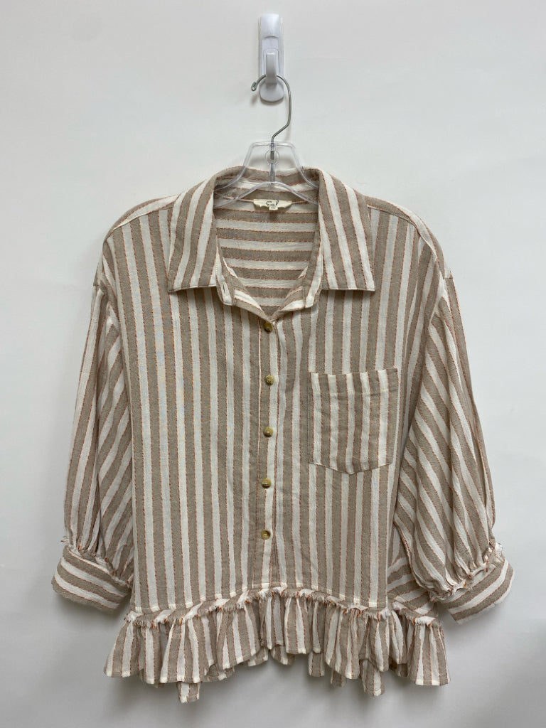 Easel Size M Cream Beige/Coral Stripes Ladies Top