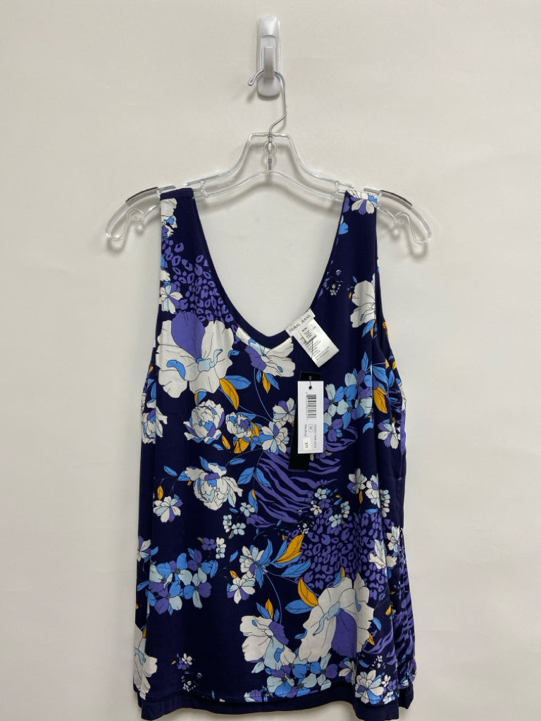 NWT Tribal Size M Navy White/Blue Flowers Sleeveless Ladies Top