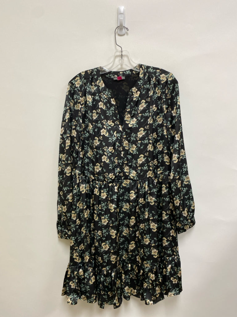 VINCE CAMUTO Size MP Black Sage/Cream Floral Long Sleeve Petite Dress