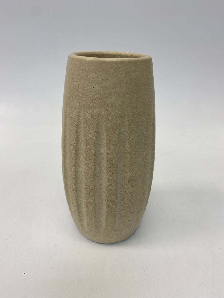 Tan Ridged Ceramic Vase