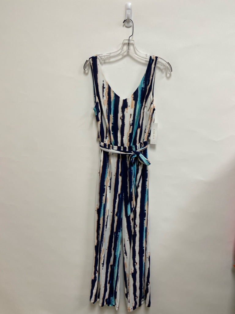 NWT Gilli Size S White Navy/Pink Streaked Sleeveless Ladies Jumpsuit