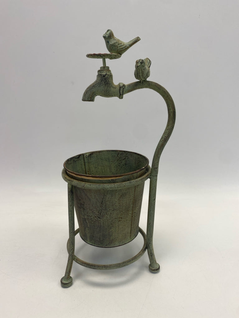 Green Distressed Metal Planter