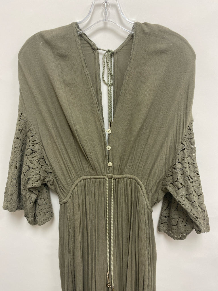 Free People Size XS Olive Green Lace 3/4 Sleeve Ladies Jumpsuit