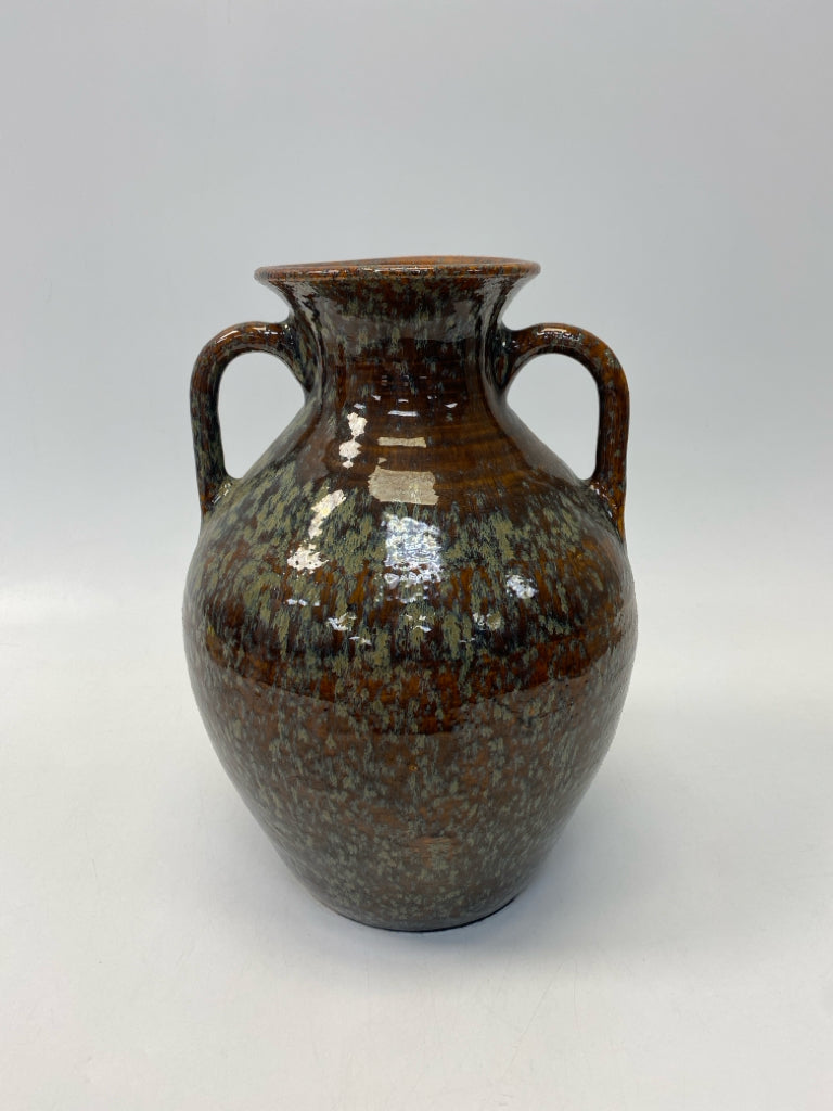Brown Blue/Green Speckles Pottery Vase
