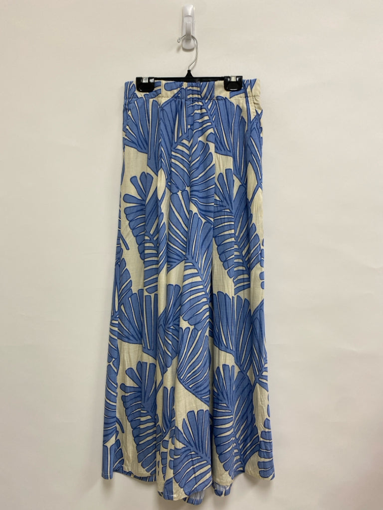 Umgee Size XS Cream Blue Leaves Wide Leg Ladies Pants