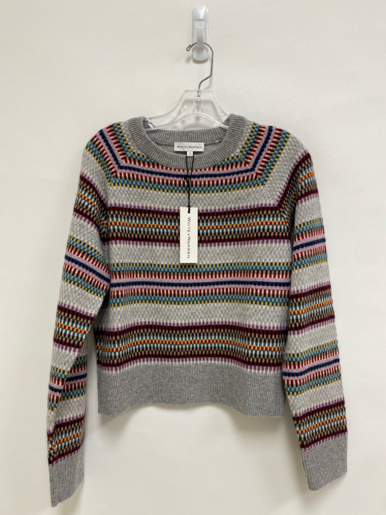 NWT White + Warren Size S Gray/Blue Red/Multi Striped Cashmere Ladies Sweater