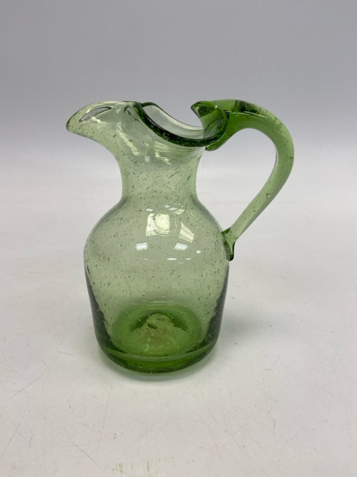 Green Ruffles Glass Pitcher