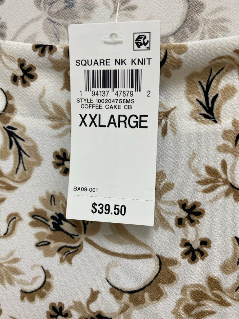 NWT JM Collection  SIZE  XXL White Tan/Black Vine Plus Size Top