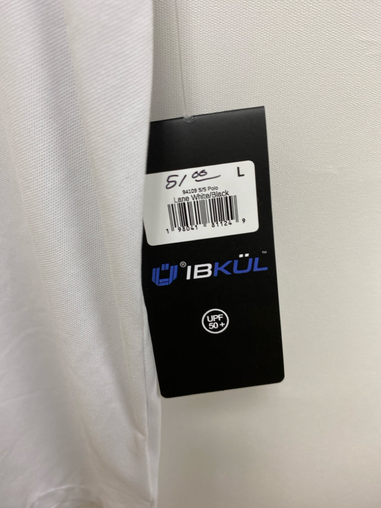 NWT IBKUL Size L White Gray/Black Color Block Polo Men&