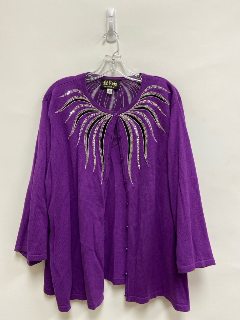 Bob Mackie Size 3X Purple Beaded Cardigan Plus Size Sweater