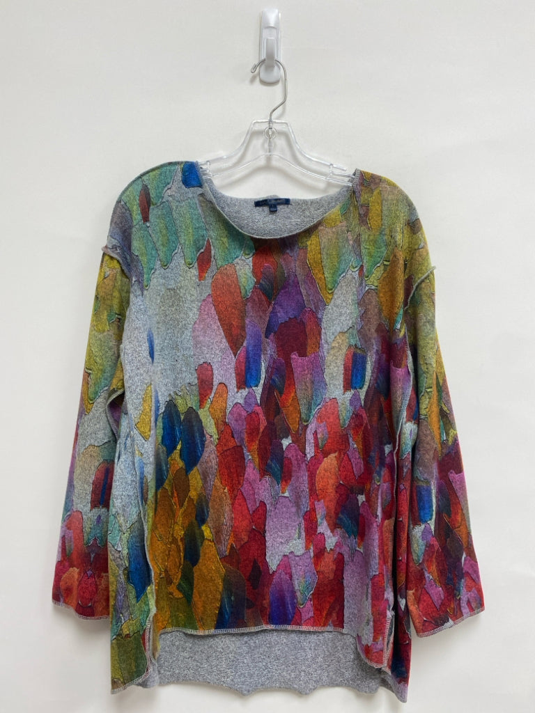 Size L Green/Yellow Gray/Multi Abstract Ladies Sweater