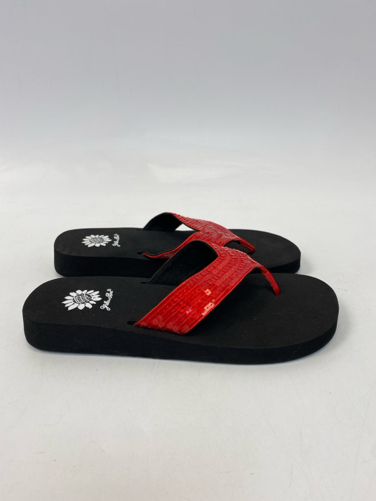 NWOT Yellow Box  Size 7 Red Sequined Sandals