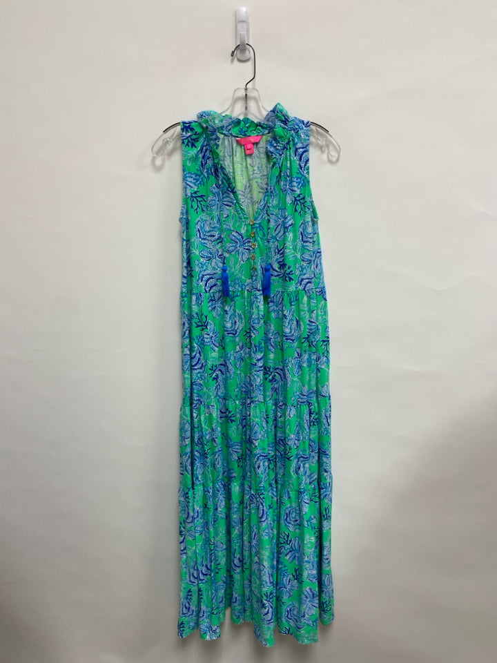 LILLY PULITZER Size S Green Blue Assorted Print Sleeveless Ladies Dress