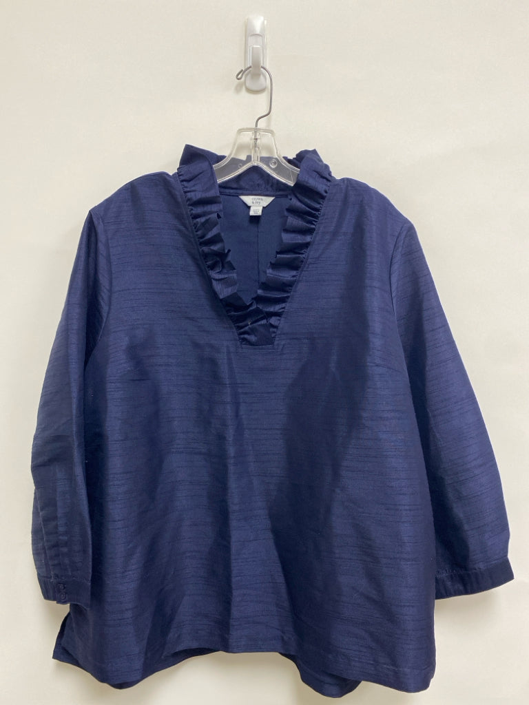 Crown &amp; Ivy  SIZE  XXL Navy Ruffles 3/4 Sleeve Plus Size Top
