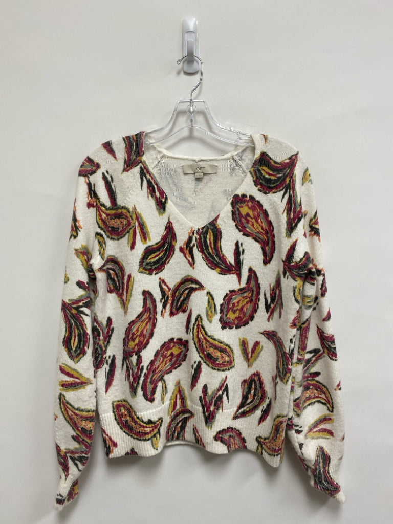 LOFT Size S Cream/Red Gold/Olive Paisley Ladies Sweater