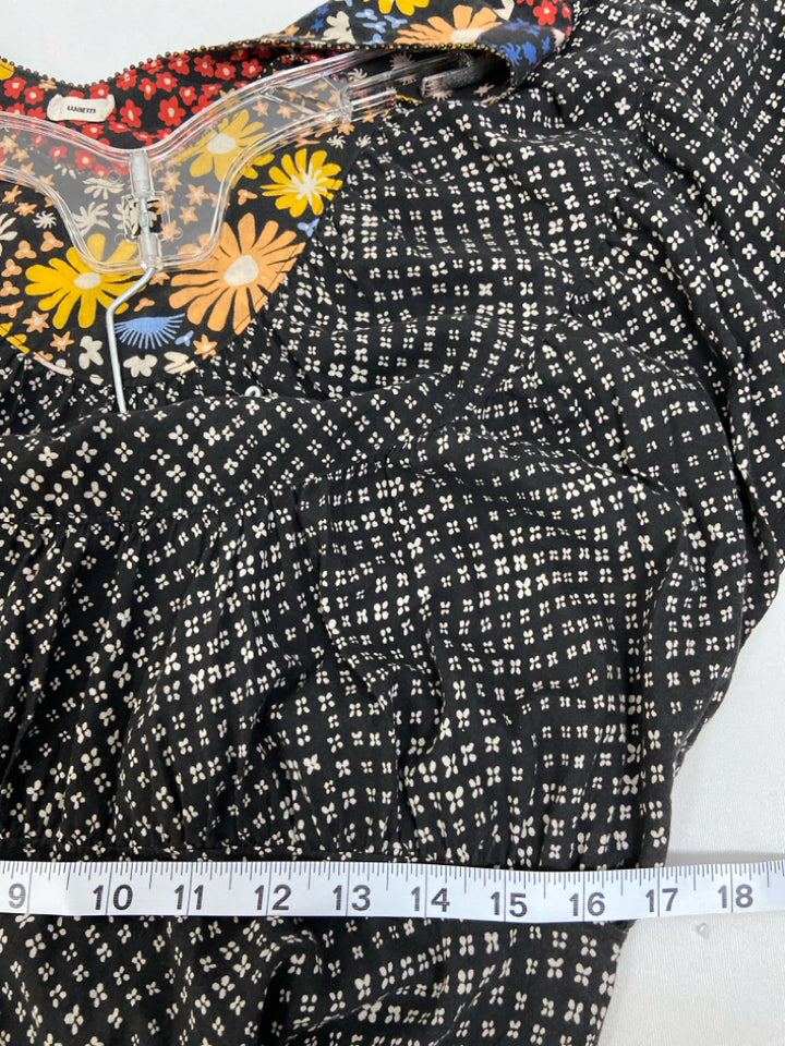 Warm Size L Dark Brown Cream/Multi Flowers Tiered Ladies Dress