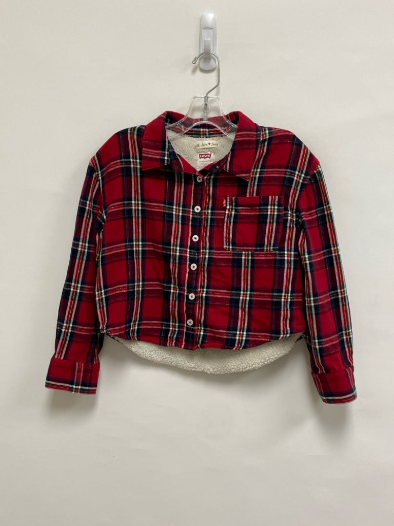 Levi SIZE 8/10 Red/White Navy Plaid Button Down Girl&