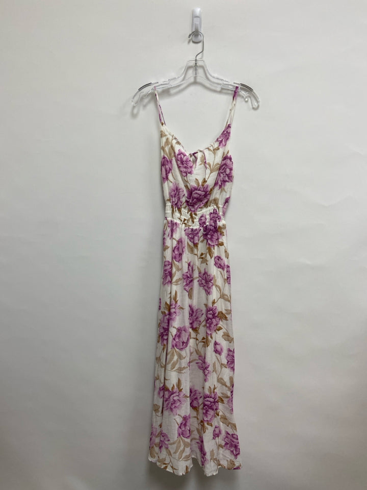 Abercrombie &amp; Fitch Size S White Purple/Brown Flowers Sleeveless Ladies Dress
