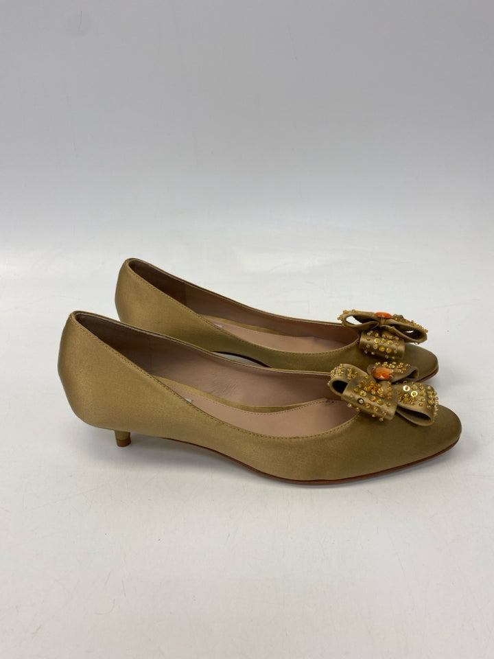 Oscar de la Renta  Size 8.5 Gold Beaded Satin Heels