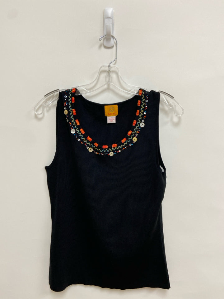 Ruby Rd. Size L Black Multi Color Beaded Tank Ladies Top