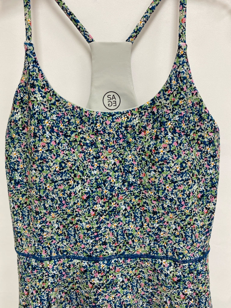 SAGE Size S Seafoam/White Blue/Pink Flowers Sleeveless Athletic Dress