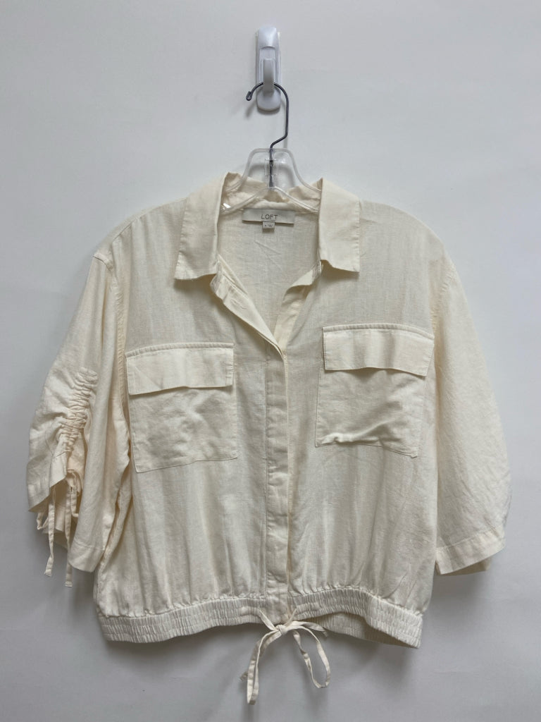 LOFT Size M Ivory Button Up Linen Blend Ladies Top
