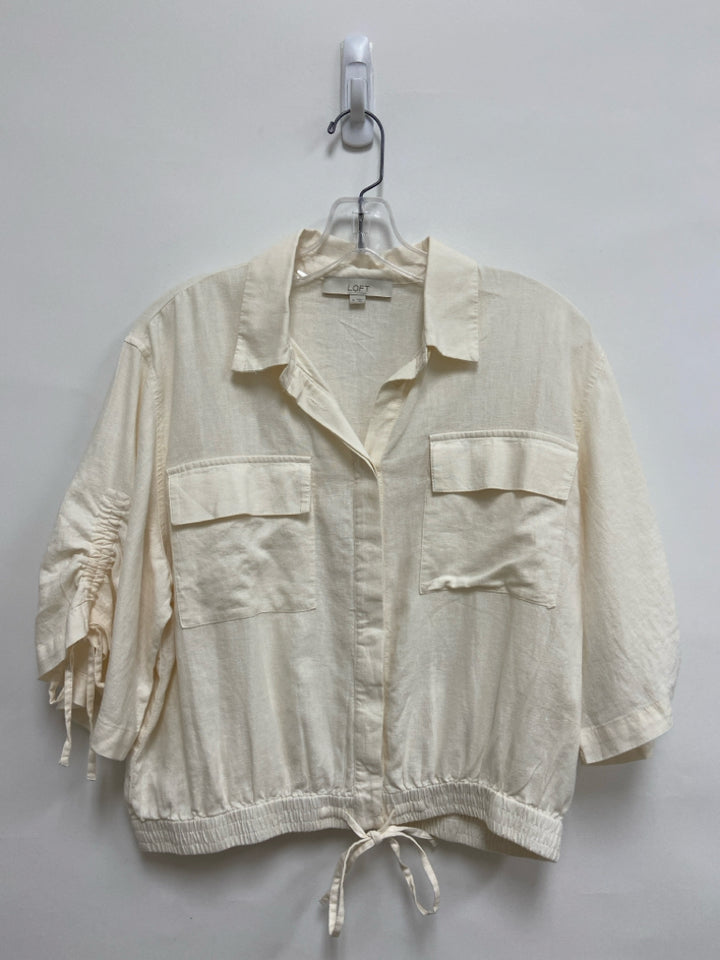 LOFT Size M Ivory Button Up Linen Blend Ladies Top