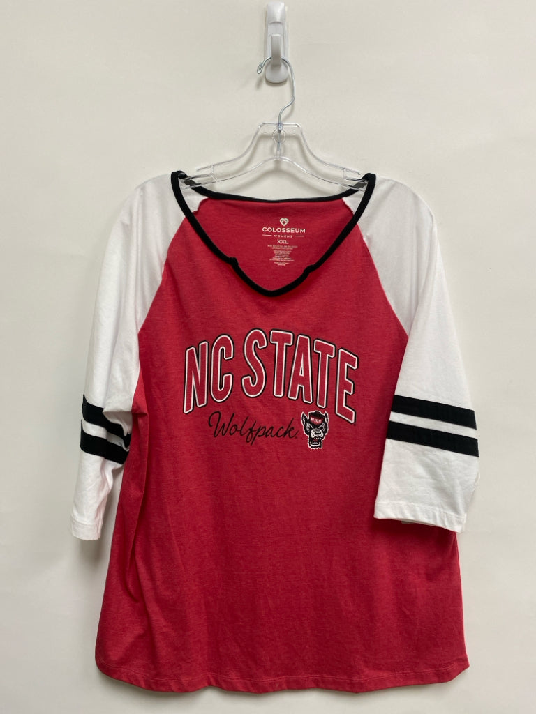 NWT COLOSSEUM Size XXL White Red NC State 3/4 Sleeve Plus Size Top
