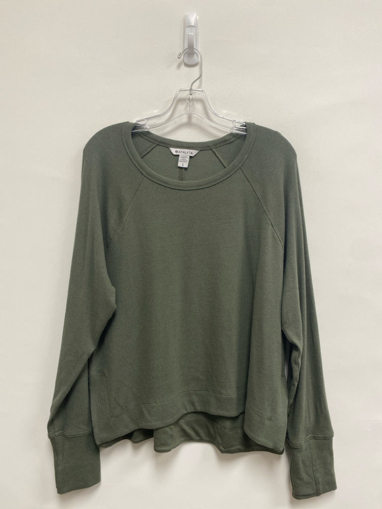 Athleta Size L Olive Green Ribbed Long Sleeve Ladies Top