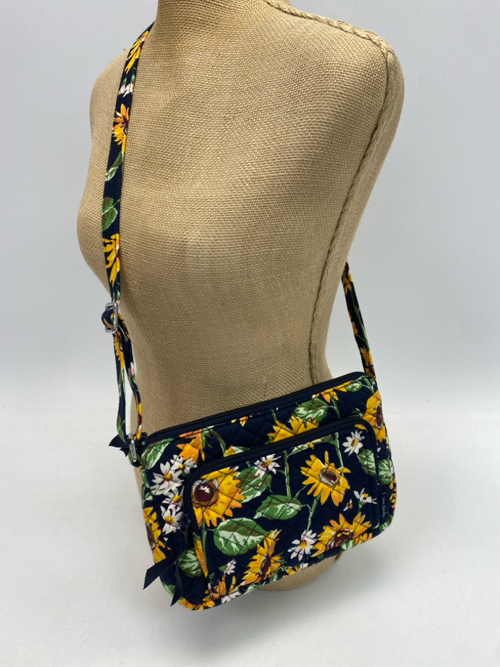 Vera Bradley Black Gold/Red Sunflower(s) Quilted Crossbody