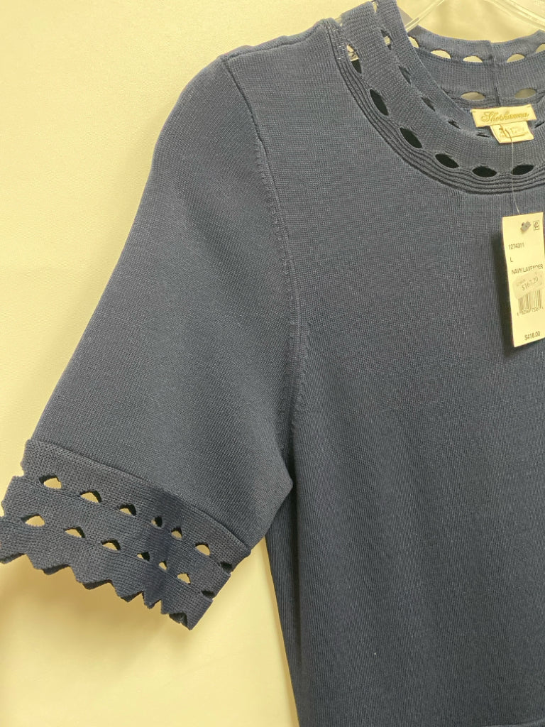 NWT Shoshanna Size L Navy Cut-Out Short Sleeve Ladies Dress