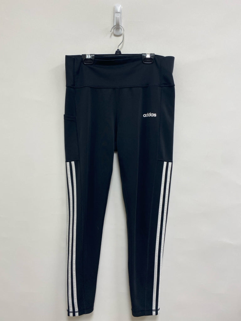 Adidas Size L Black White Striped Athletic Leggings