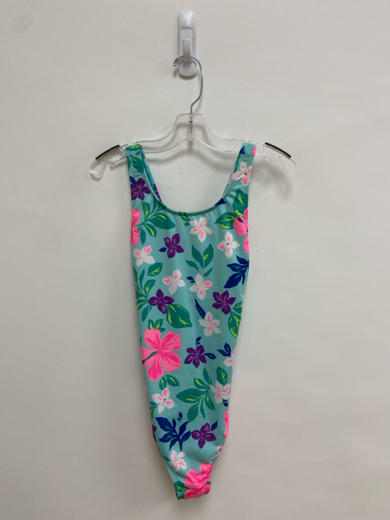 Lands End SIZE 12 Aqua/Pink Purple/Green Flowers Girl&