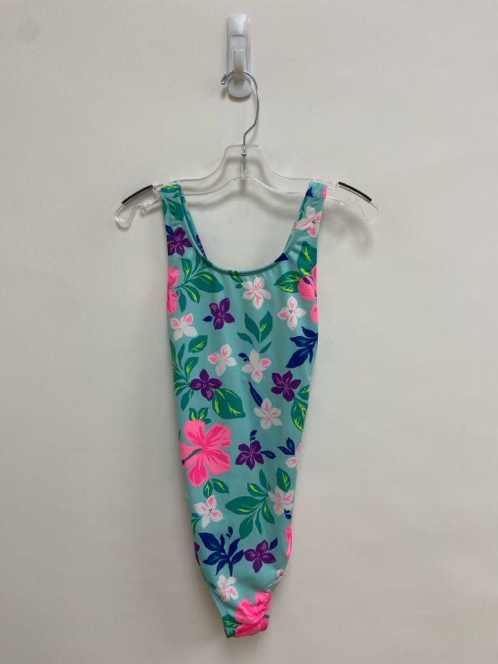 Lands End SIZE 12 Aqua/Pink Purple/Green Flowers Girl&