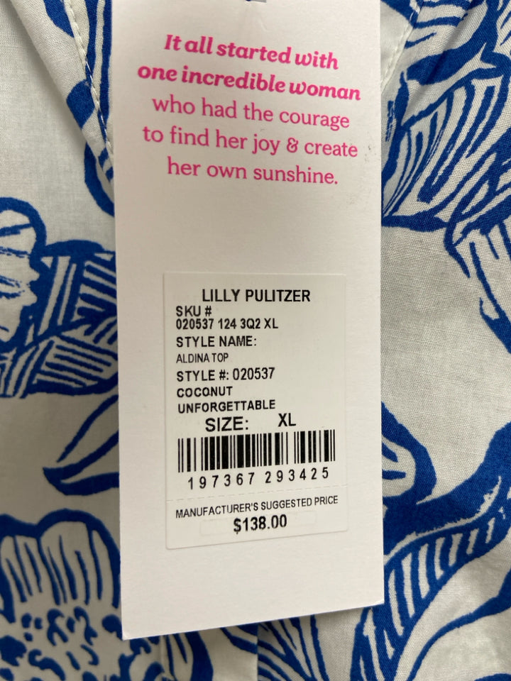 NWT LILLY PULITZER Size L White Blue Flowers Ladies Top