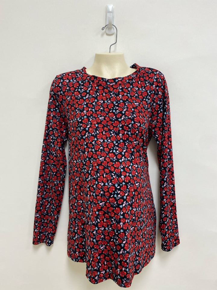 Motherhood Size M Black Red/Pink Flowers Maternity Top