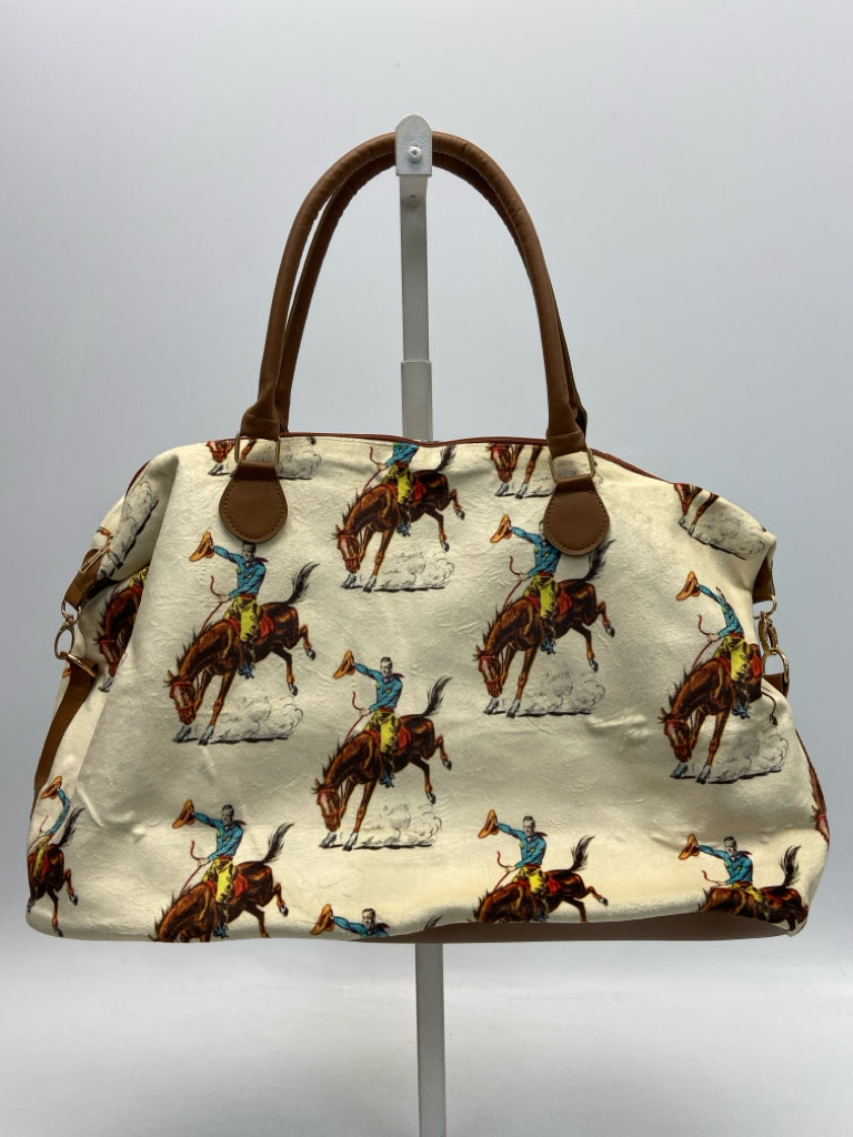 Cream Brown Cowboy Duffle Bag