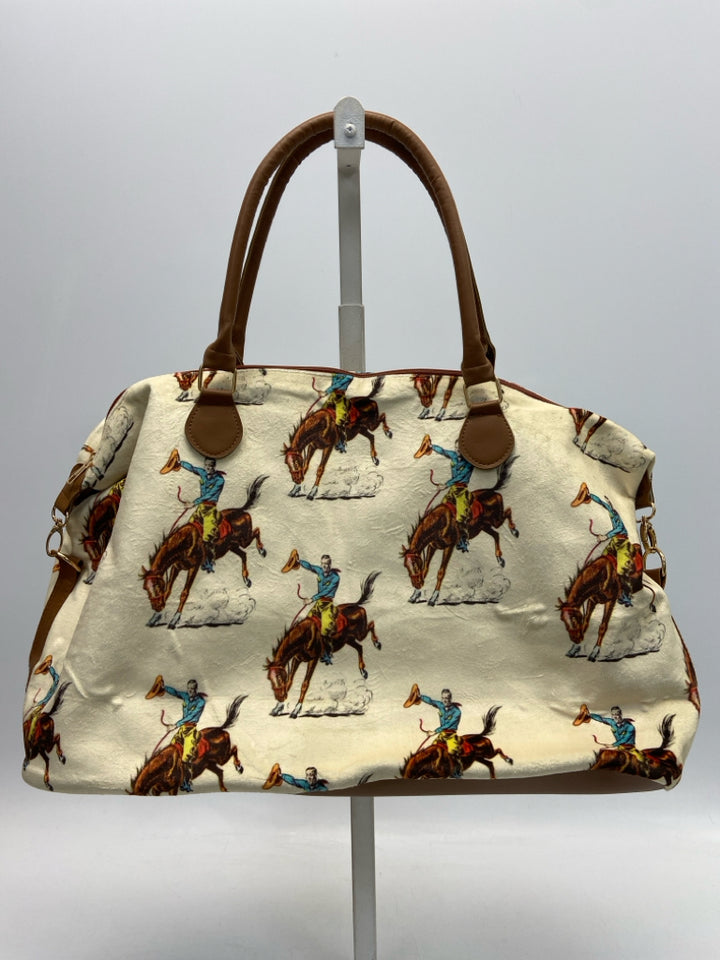 Cream Brown Cowboy Duffle Bag
