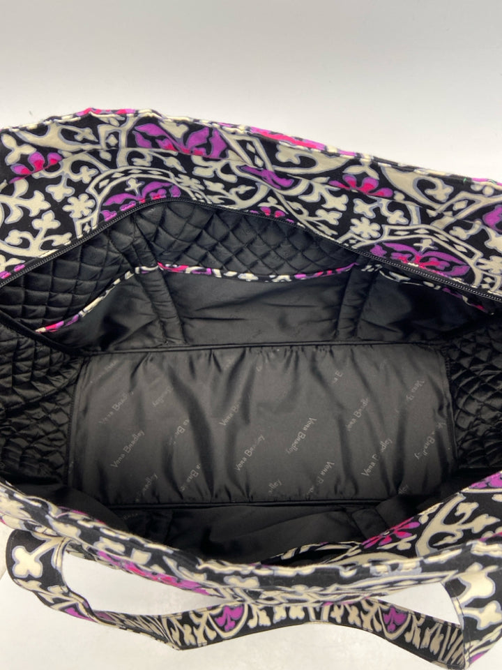 NWT Vera Bradley Cream/Black Purple Print Fabric Tote Bag