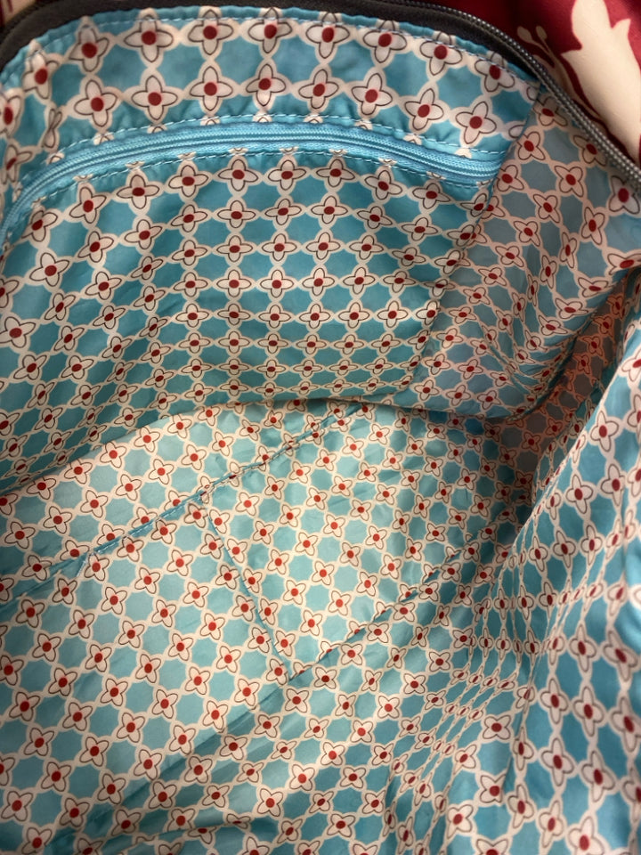 Brighton Dark Red Tan Print Nylon Tote Bag