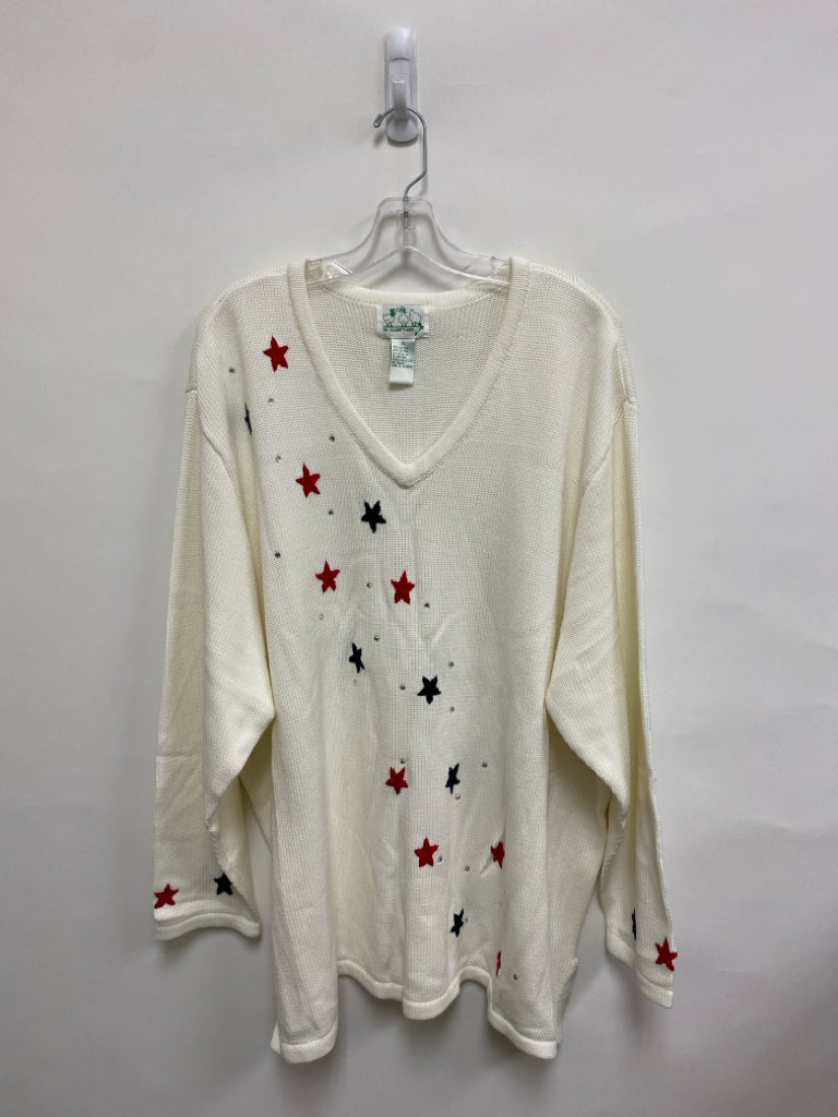 Quacker Factory  SIZE  3X White Navy/Red Stars Plus Size Sweater