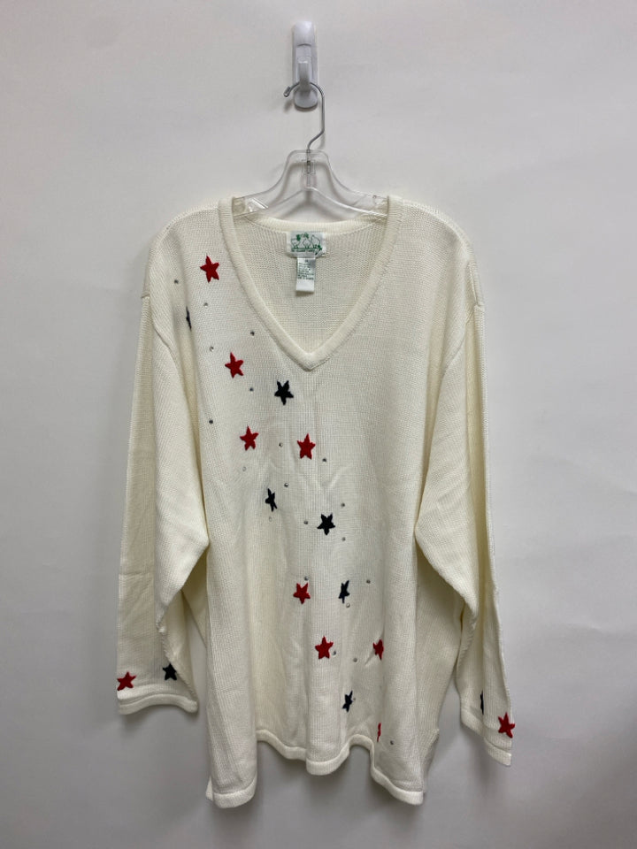Quacker Factory  SIZE  3X White Navy/Red Stars Plus Size Sweater