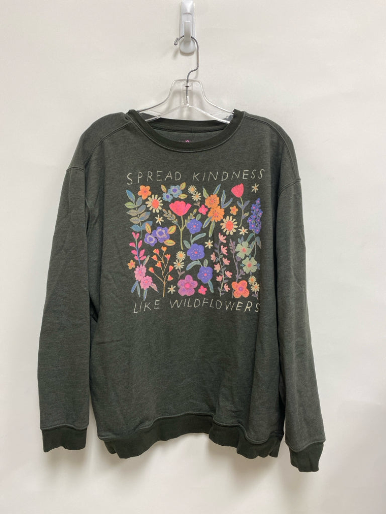 Natural Life Size S Dark Green Pink/Multi Flowers Ladies Sweatshirt