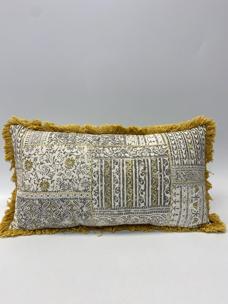 Cream Gold/Gray Print Pillow