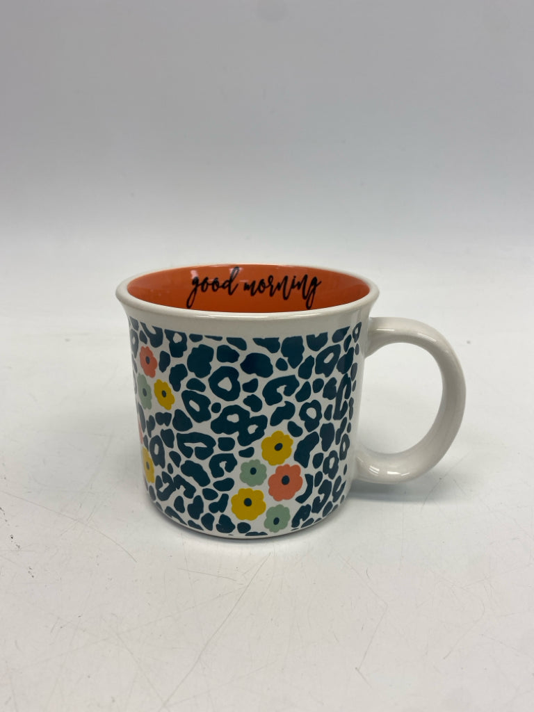 Green/White Orange Flowers Animal Print Coffee Mug