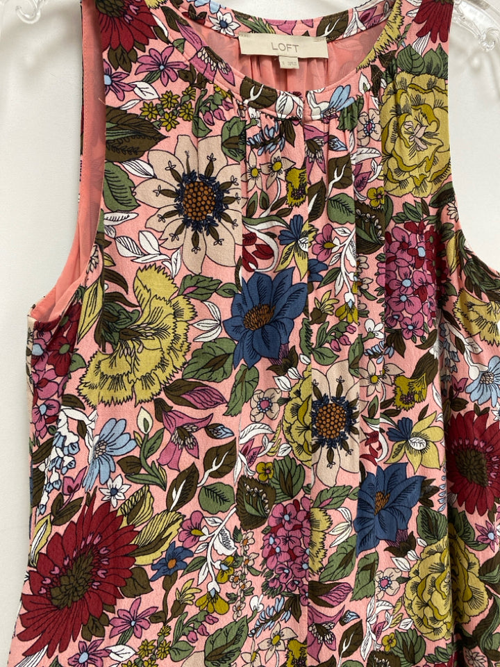 LOFT Size S Pink/Green Burgundy/Blue Floral Sleeveless Ladies Dress